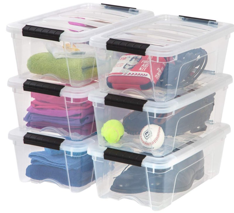IRIS USA 13 Qt Stackable Plastic Storage Bins with Lids, 6 Pack - BPA-Free, Made in USA - See-Through Organizing Solution, Latches, Durable Nestable Containers, Secure Pull Handle - Clear