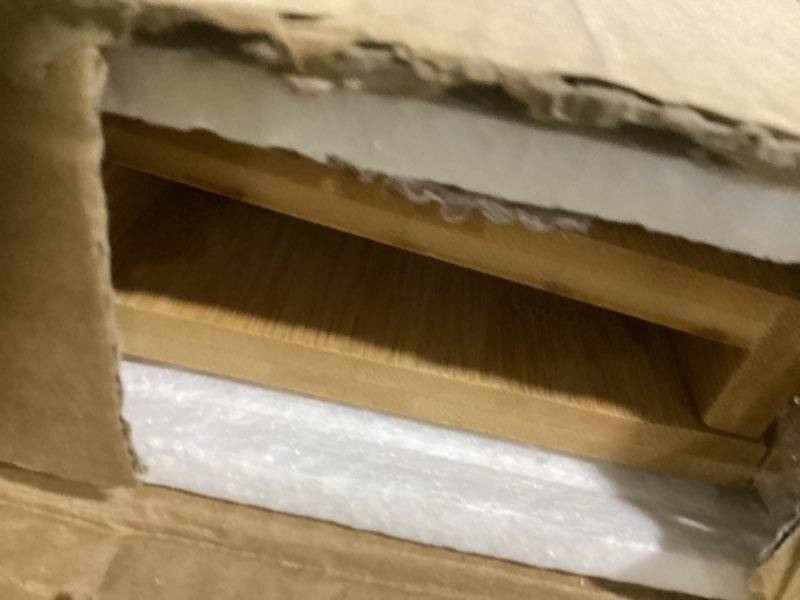 Condition photo showing Good Condition for 24 inch bamboo floating shelves - picture ledge shelf with lip set of 2, hanging bamboo wall shelf for storage, natural wood floating shelves for living room, bedroom, kitchen natural 24 inch bamboo floating shelves