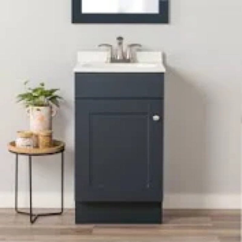 Project Source Dover 18-in Navy Blue Single Sink Bathroom Vanity with White