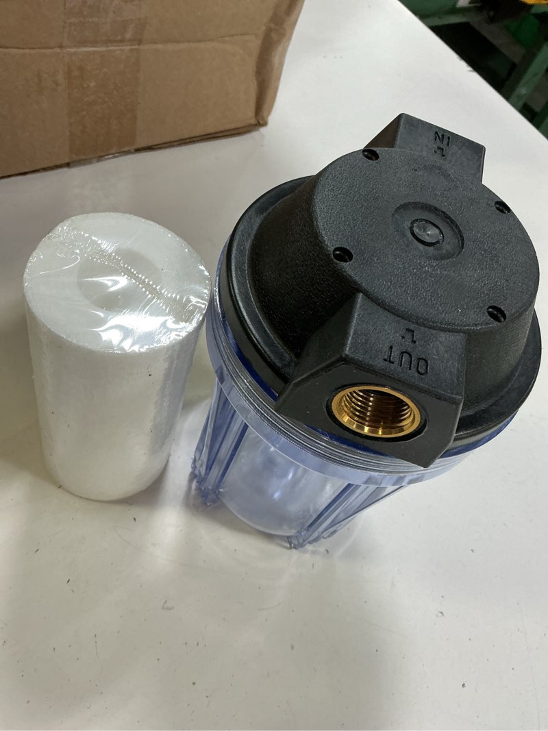Condition photo showing As Is for (similar ) geekpure 10-inch whole house slim water filter housing with pressure relief valve - 3/4\" npt brass port-fit for 2.5\" x 10\" filters-clear (1)