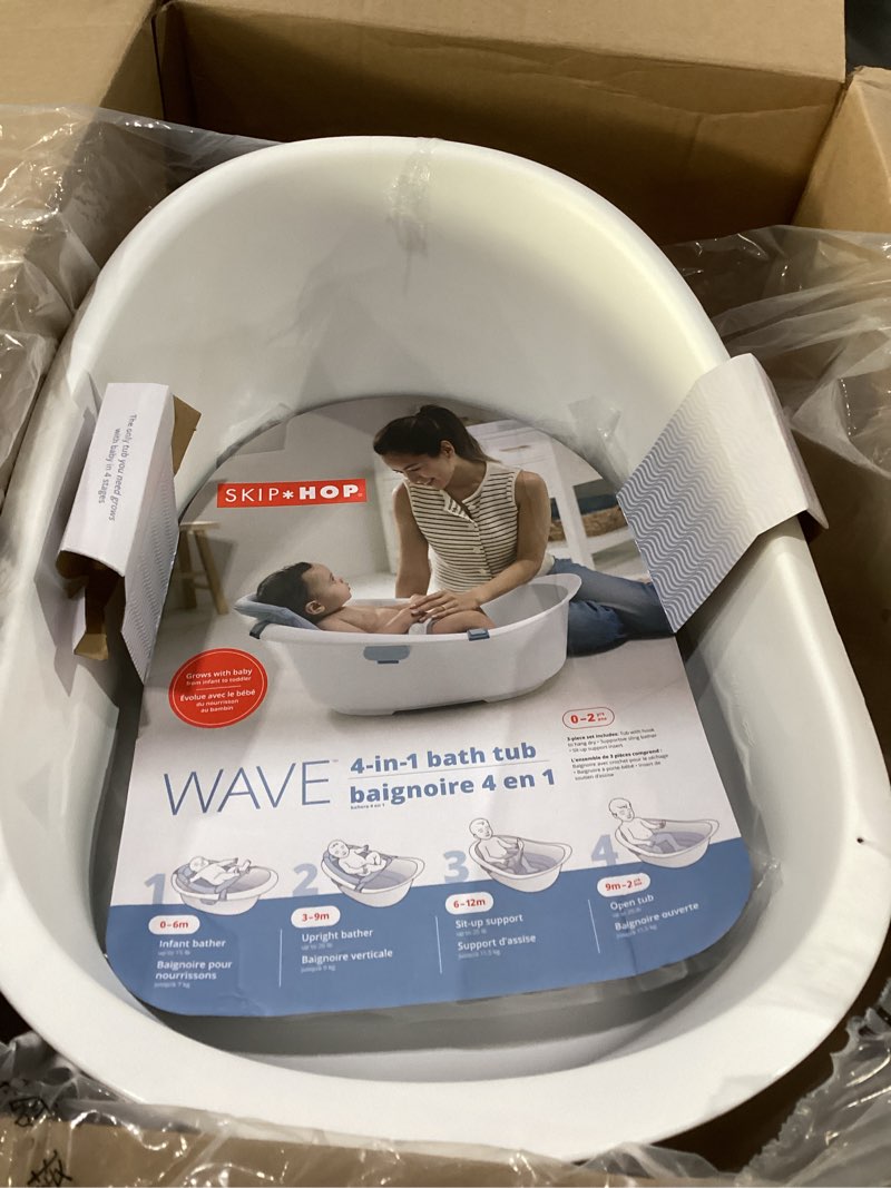 Condition photo showing Good Condition for skip hop baby bath tub 4-in-1 grow with baby infant to toddler bathtub with supportive sling and sit-up support wave age 0m+ wave tub