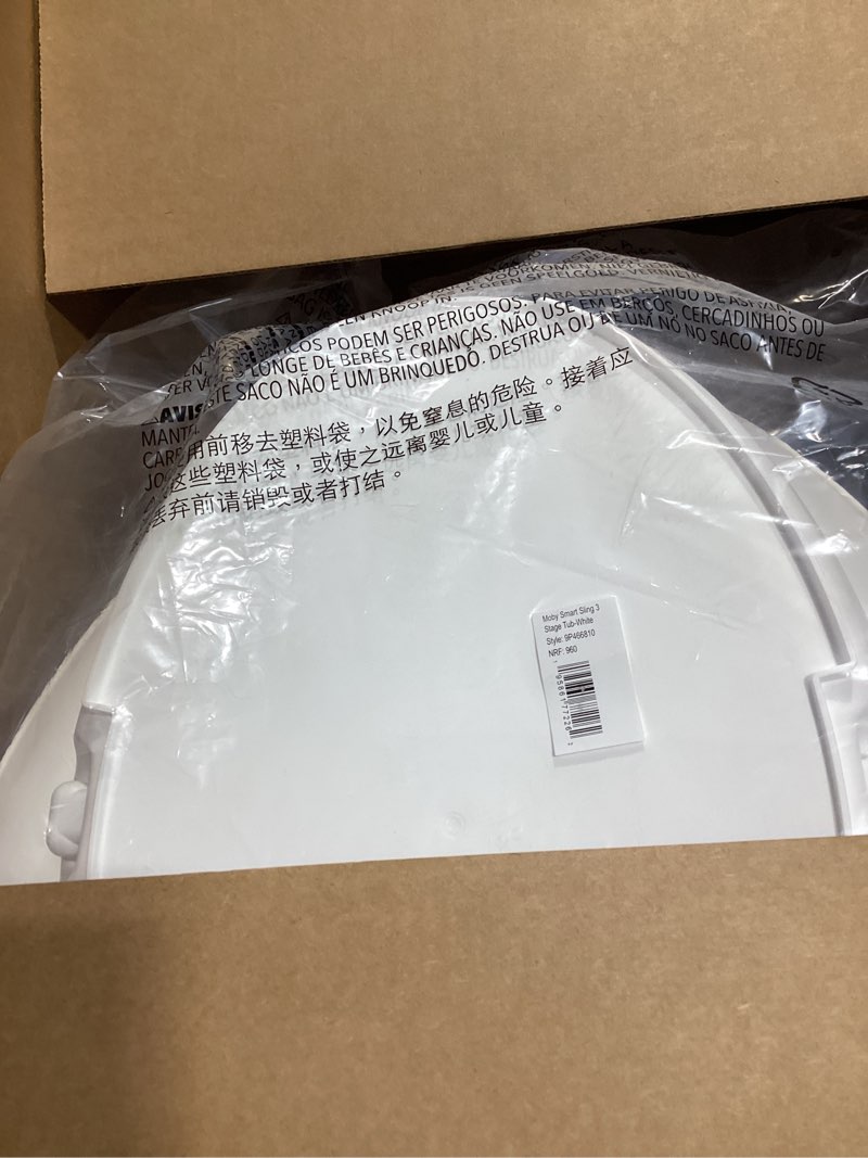 Condition photo showing New/Like New for skip hop infant bath tub 3-stage grow with baby smart sling moby bathtub white age 0+ moby white tub