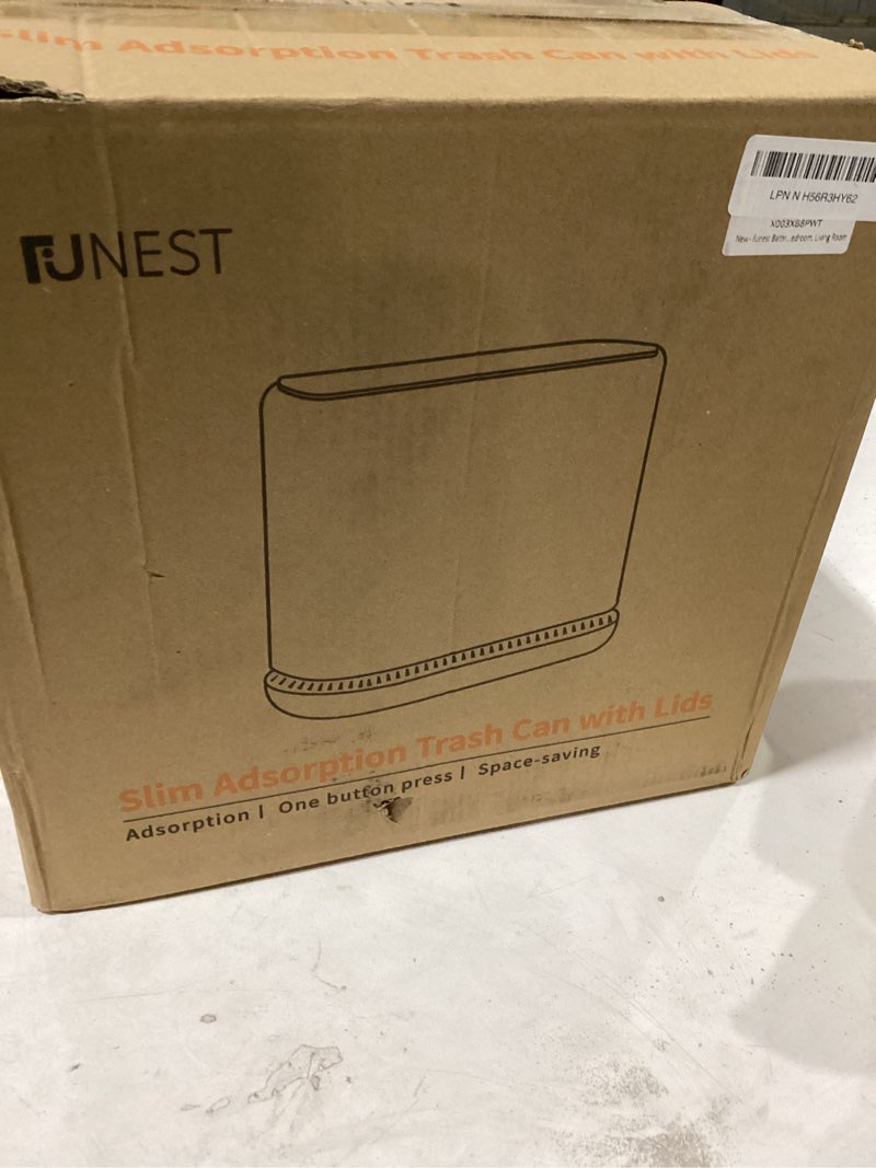 funest Bathroom Trash Can, 3.3 Gallon Slim Trash Can with Lid, Adsorption Garbage Can with Press-Top