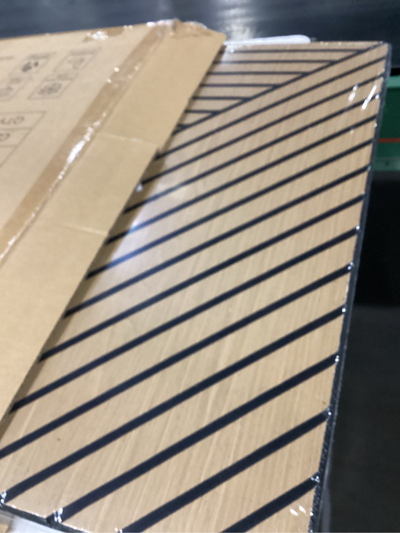 Condition photo showing New/Like New for acoustic wall panels, 6 piece 23.62"x 23.62" pvc peel and stick wall panels 72 x 48 inches oak-elysian step vortex