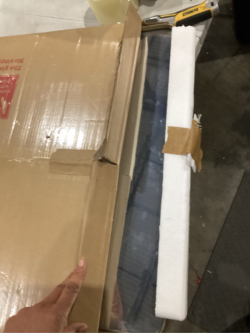 Condition photo showing Good Condition for loaao 22”x30” gold bathroom mirror, rounded rectangle gold frame mirror, brushed gold bathroom vanity mirror wall-mounted, anti-rust, hangs horizontally or vertically gold 22"l x 30"w