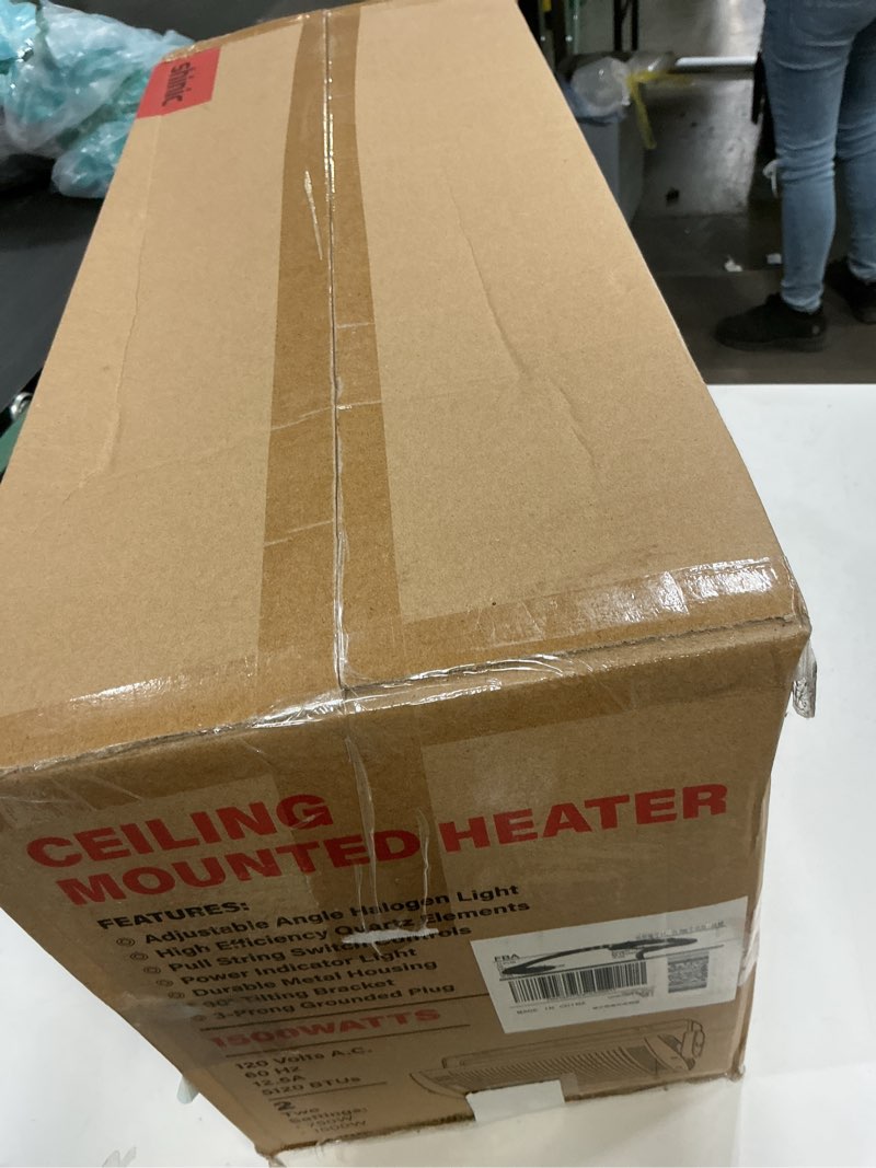 Condition photo showing New/Like New for Shinic 2 Packs Electric Garage Heaters, 1500W/750W Ceiling Mounted Heater Radiant Heaters with Halogen Light, 90 Degree Rotation, 5 Mode Settings, Space Heater for Garage, Shop, Large Room and Patio