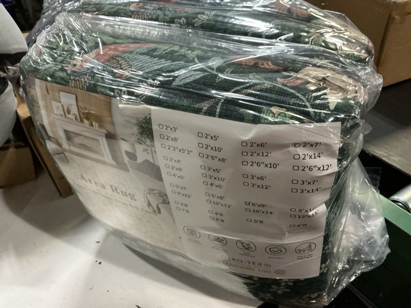 Condition photo showing New/Like New for 6x9 Floral Washable Area Rugs for Living Room, Vintage Boho Large Rug for Bedroom Dining Room? Distressed Botanical Birds Non Slip Low Pile Forest Throw Carpet for Farmhouse Office, Bright Green