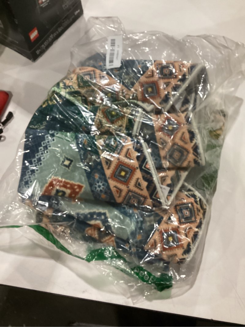 Condition photo showing Good Condition for boho kitchen rugs 3 piece set washable non-slip floor mats, farmhouse decor soft runner carpet for hallway, laundry room, indoor entryway (blue orange, 20"x32"+20"x47"+20"x59") blue orange 1'5" x 3'11" (rectangular)