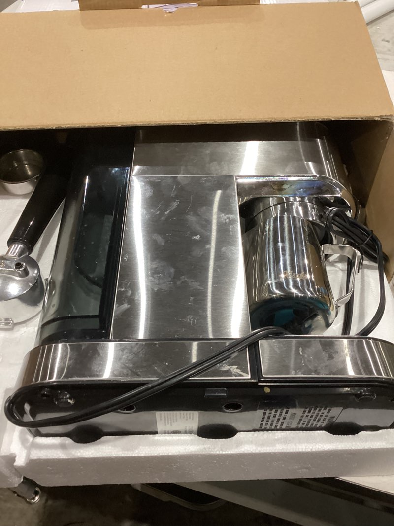 Condition photo showing As Is for xixubx 20bar espresso machine, compact espresso maker with milk frother, stainless steel coffee machine for cappuccino&latte, 42oz water tank, visible pressure gauge, home&office, silver