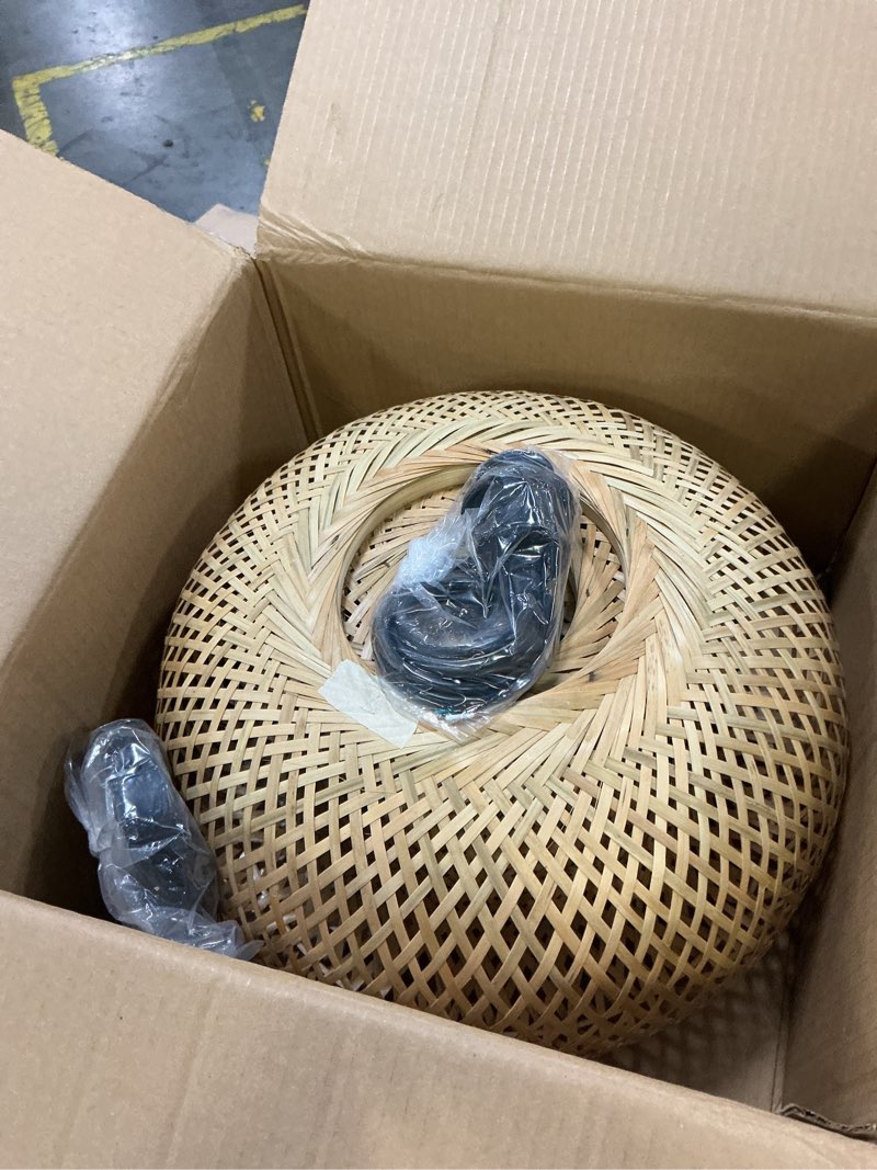 Condition photo showing Good Condition for Bamboo Pendant Light, 11.02 inch One-Light Boho Basket Handmade Woven Pendant Lighting, Boho Bamboo Chandelier for Bedroom, Kitchen, Living Room