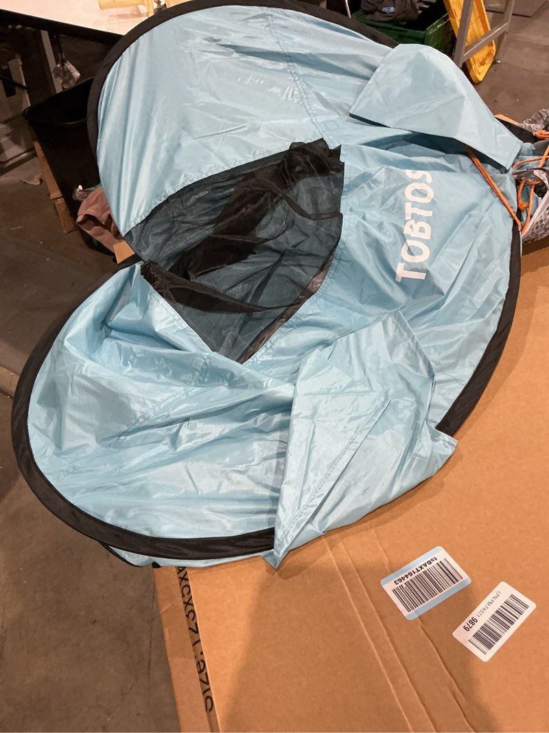 Condition photo showing As Is for tobtos upf 50+ pop up beach tent, easy set up beach umbrella, sun shelter for 2-3 people uv protection portable sunshade, baby canopy cabana, lightweight with carry bag blue for 2-3 person
