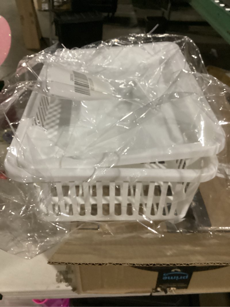 Heavy Duty 2-Piece Plastic Dish Drying Rack Set in White - Includes Large Dish Drainer, Attached Dra