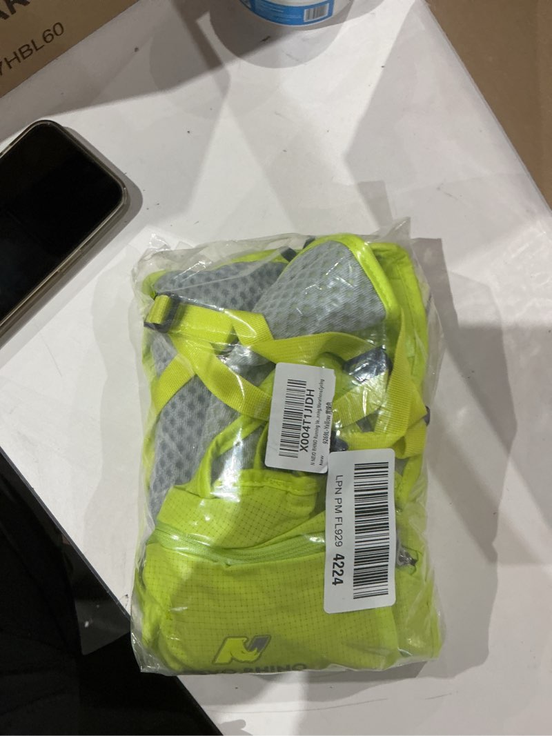 Condition photo showing New/Like New for n nevo rhino running vest, lightweight hydration vest, insulated water backpack with 1.5l water bladder for hiking, trail, running,marathons,cycling yellow