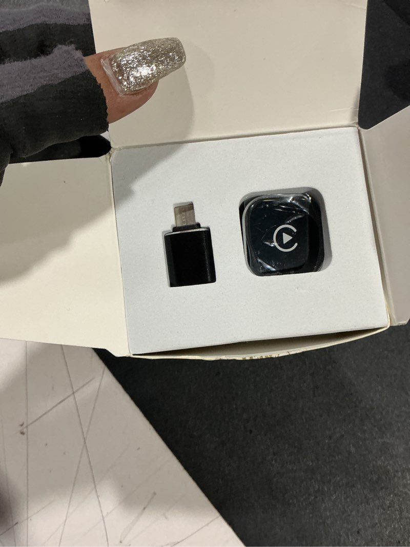 Condition photo showing Good Condition for wireless carplay adapter, 2026 upgraded wired to wireless for apple carplay & android auto, mini usb design car play adapter with type-c extension, plug and play, stable connection & no latency white
