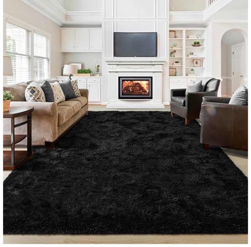 junovo Washable, Non-Slip Area Rug, Ultra Soft Area Rugs 6x9 Feet Fluffy Carpets for Bedroom Kids Girls Boys Baby Living Room Shaggy Floor Nursery Rug Home Bedroom Mats, Black
