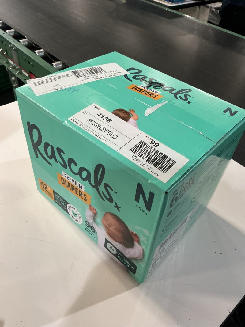 Condition photo showing New/Like New for rascals premium newborn absorbent baby diapers newborn, 96 count (select for more options)