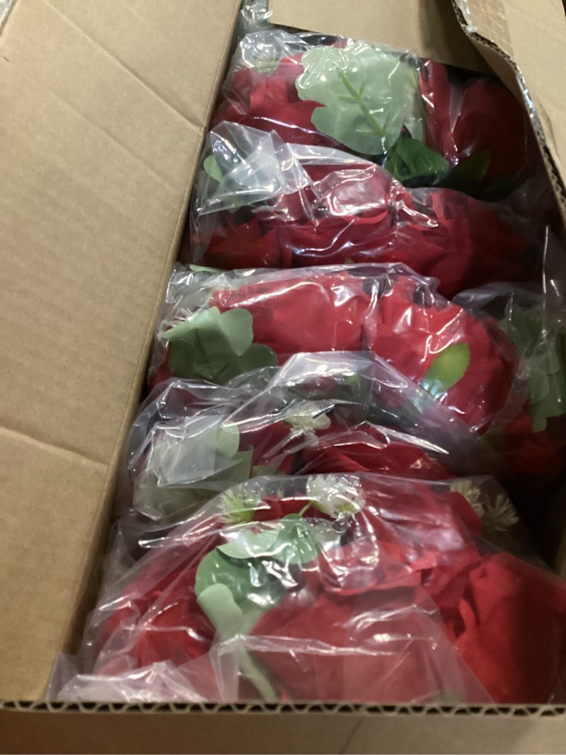 Condition photo showing New/Like New for Artificial Flower Wedding Centerpieces - 10.6inch Red Rose Silk Floral Half Ball 6Pack - Faux Flower Balls Plastic Base for Event Table Arrangement Party Home Room Décor Red- 6pack 6