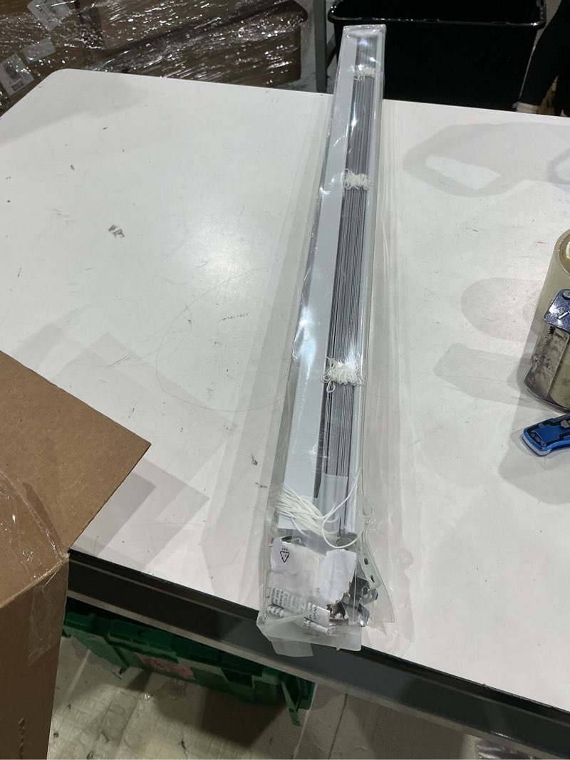Condition photo showing As Is for yiibaii mini blinds suitable for 36" w x 64" h windows 1" aluminum horizontal venetian blinds darkening with rope and pole can mounted inside or outside white 36"w x 64"h