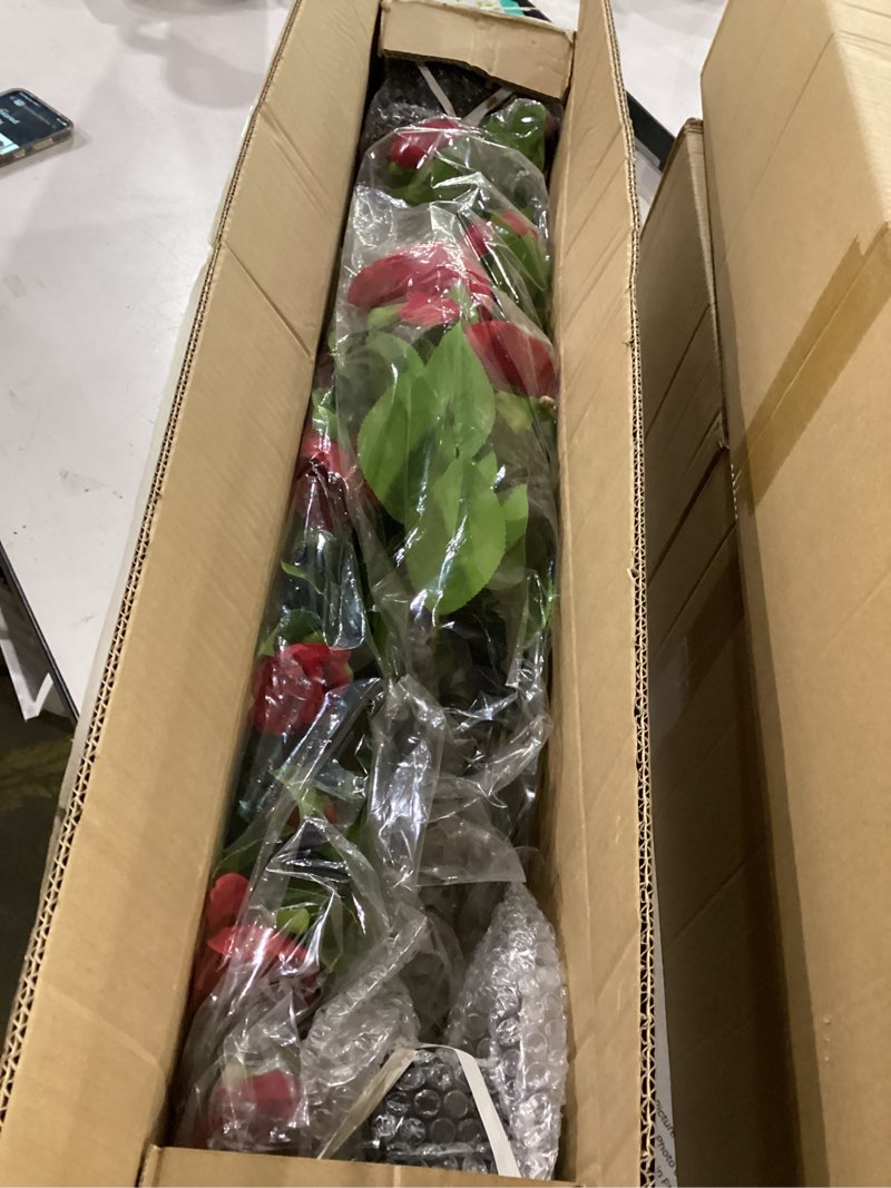 Condition photo showing Good Condition for 3.2ft artificial camellia tree outdoor -faux camellia plant fake potted camellia flower tree, red faux potted plant, indoor outdoor decor for home, office, porch, patio, pack of 2