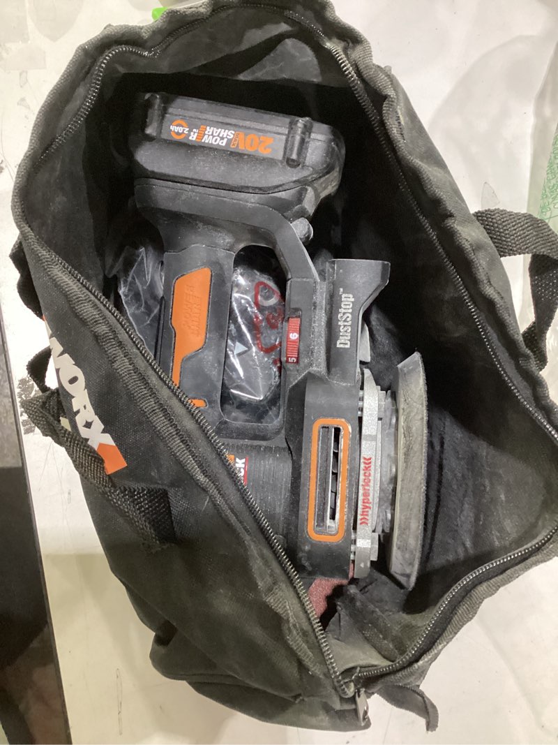 Condition photo showing As Is for WORX Cordless Sander, 20V 10,000 orbits/minute Electric Sander, 5-in-1 Functions, Tool-less Sanding Pad Change, Tool Only, PowerShare 20V 5-in-1 Sander (Tool Only)