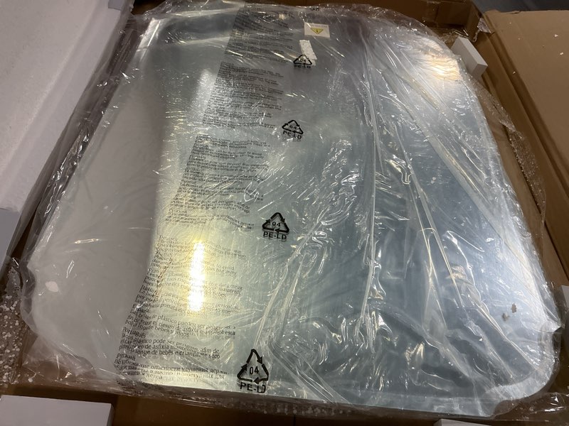 Condition photo showing Good Condition for beveled frameless bathroom mirror with scalloped edges, 24" x 32" rectangle beveled mirrors, vanity bathroom mirror for over sink, fireplace, entryway, restroom 32"l x 24"w