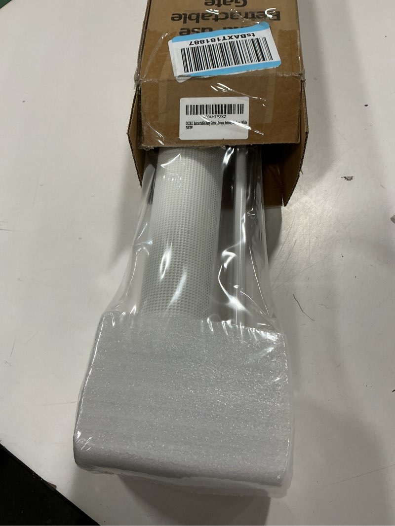 Condition photo showing Good Condition for Retractable Baby Gates for Stairs Doorways Hallways, Soft Mesh Safety Retractable Dog Gate for Pet, Indoor Or Outdoor Use, Easy Installation,33.6" Tall,Expands to 55" Wide,White White 55"*33"