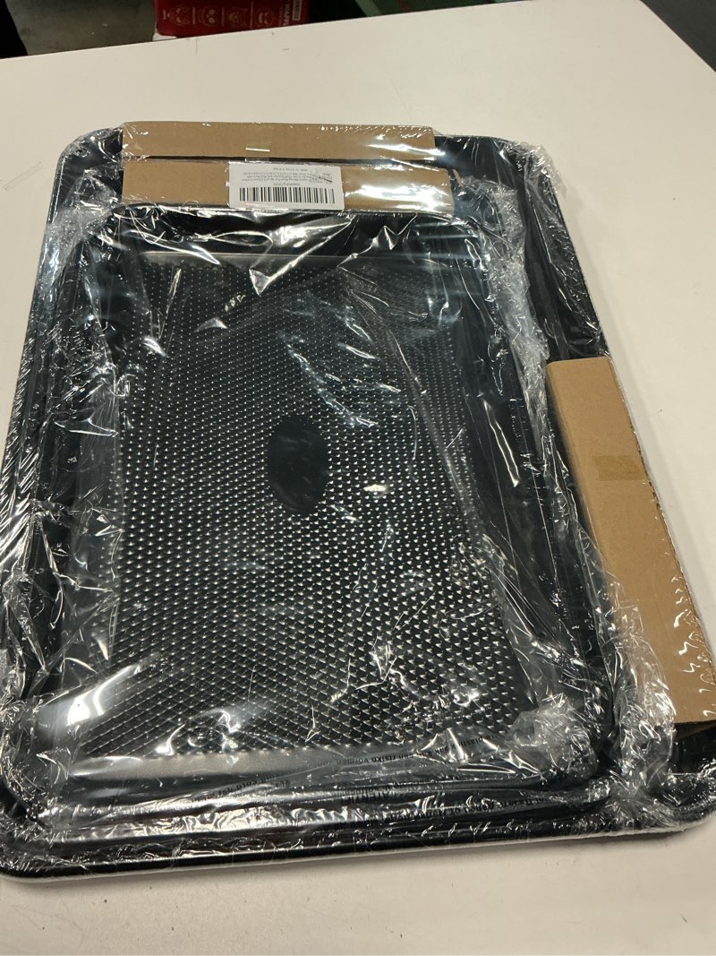 Condition photo showing New/Like New for SS&CC Nonstick Baking Sheet Pan Set of 3, 0.8mm Carbon Steel Cookie Sheets for Oven - Half/Quarter/Jelly Roll Pans with Diamond Texture, PFOA-Free & Oven Safe (17.5x12, 15.5x10.2, 13.5x9.5 Inch) Black