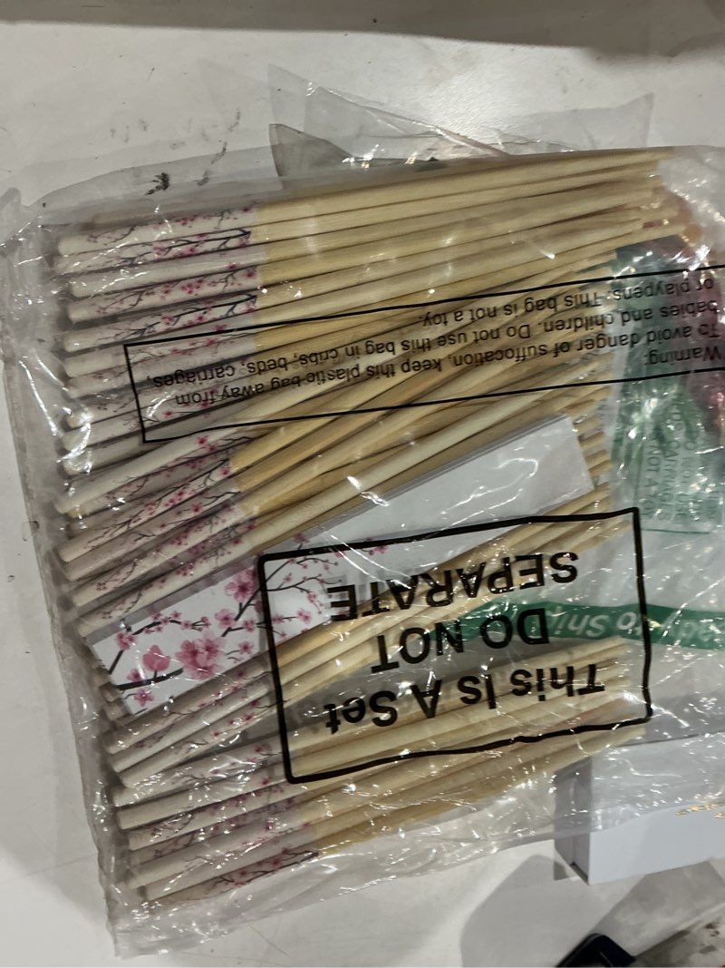 Condition photo showing Good Condition for 50 pairs cherry blossom chopsticks bulk with sleeved blue flower disposable bamboo eucalyptus chopsticks wedding favors chinese japanese food supply for takeout picnic(cherry)