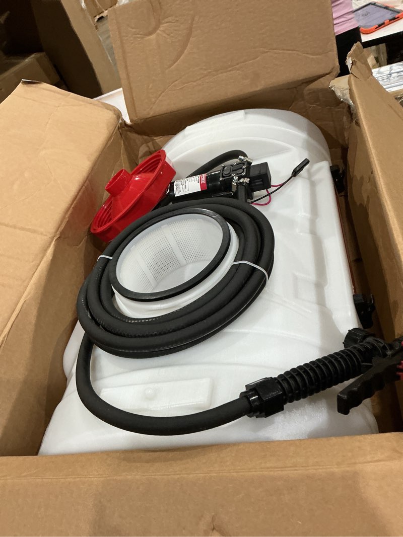 Condition photo showing Good Condition for chapin 97200e made in the usa 15 gallon atv/utv 12 volt mounted spot sprayer with 6 inch wide mouth, high performing 12 v diaphragm pump and filtration system and 18 inch spray wand, translucent white spot sprayer 15-gallon
