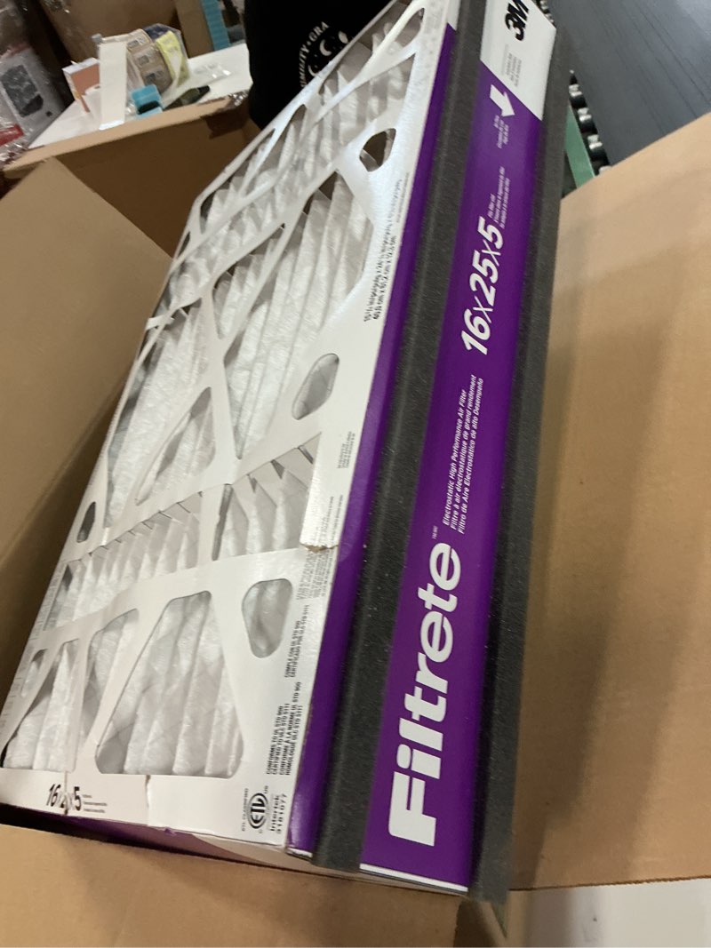 Condition photo showing Good Condition for Filtrete 16x25x5 AC Furnace Air Filter, MPR 1550, MERV 12, Fits Honeywell & Trion AirBear, CERTIFIED Asthma & Allergy Friendly, Electrostatic Air Filter, 1-Pack (actual size 15.75 x 24.13 x 4.88) 4.9" x 24.1" x 15.6"