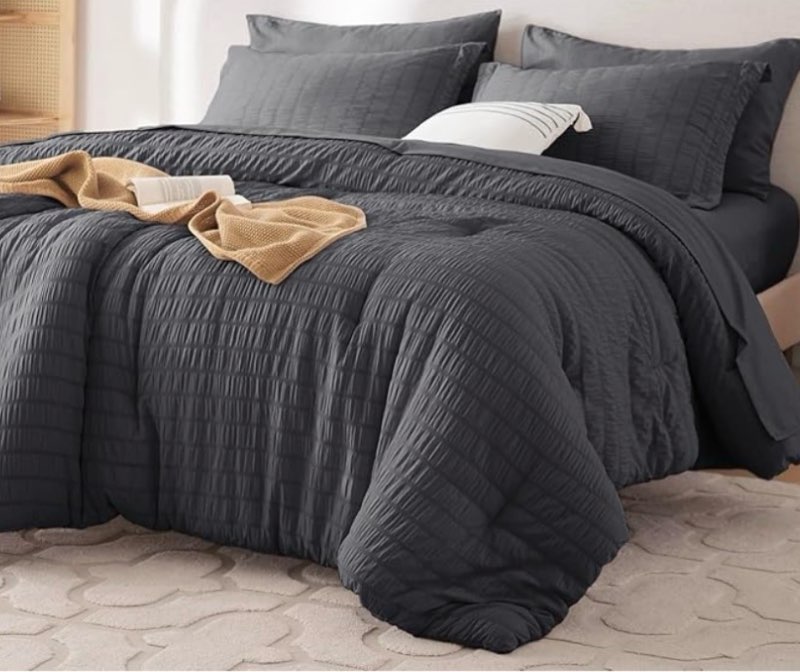 muxhomo 7 pieces queen comforter set, seersucker bed in a bag queen size, all season luxury bedding 