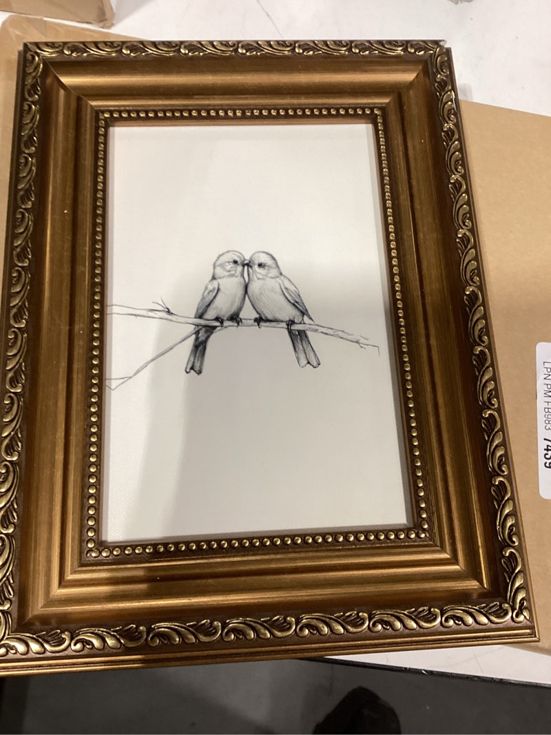 Condition photo showing Good Condition for Vintage Gold Framed Wall Art Hummingbird Sketch Canvas Oil Painting, Vintage Black and White Bird Wall Decor Bedroom Wall Decor Gifts for Friends or Family, Country Prints Home Decor 9x12 12"L x 9"W Birds