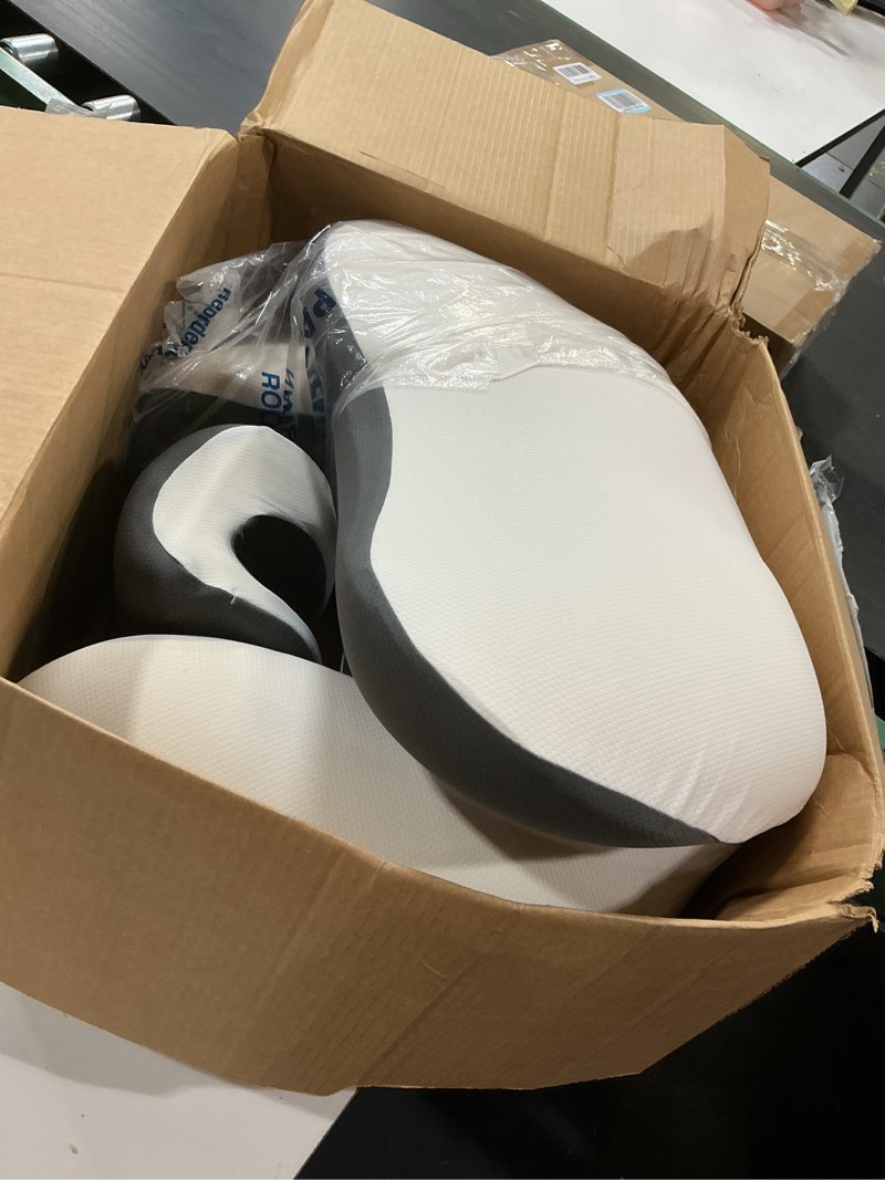 Condition photo showing As Is for reading pillow for sitting in bed, 22”h bed rest pillows with arms, back pillows for sitting up, ergonomic lumbar support cushion for reclining, gaming, work, resting, watching tv, (grey&darkgrey)