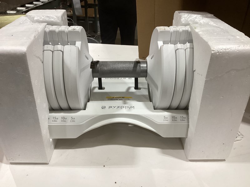 Condition photo showing As Is for BYZOOM FITNESS Pure Series Adjustable Dumbbell - 12.5/25/27.5/75lb - SINGLE UNIT or PAIR(check before purchase) - 5-in-1/ 10-in-1 / 21-in-1 Flexible Hand Weights for Home Gym, Strength Training & Fitness Workouts, White OR Black Adjustable 25lb White Single Piece