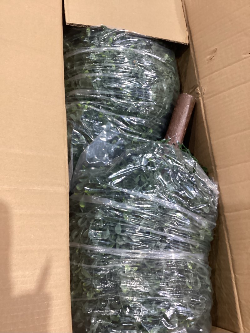 Condition photo showing As Is for Artificial Boxwood Ball Bush 27" Tree UV Resistance Rated with Spike. Easy to Push in The Ground.Plant Looks Great in a Planter Anywhere. Indoor/Outdoor Decor 2 Pack Boxwood Green 2