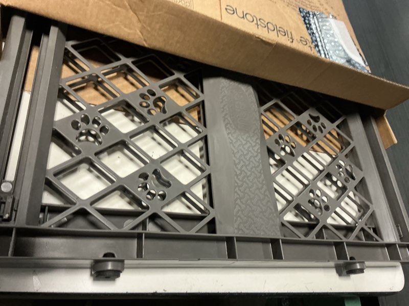 Condition photo showing Good Condition for mypet north states paws portable pet gate: 26-40" wide. pressure mount. no tools needed. made in usa, 23" tall, expandable, durable dog gates for doorways, fieldstone gray