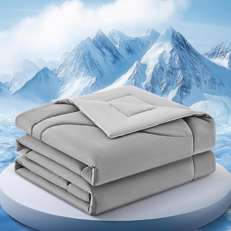 cooling comforter twin size, double-sided cooling blanket for hot sleepers & night sweats, arc-chill q-max > 0.4 breathable ice blanket, lightweight cold comforter (68''x90'', light grey similar