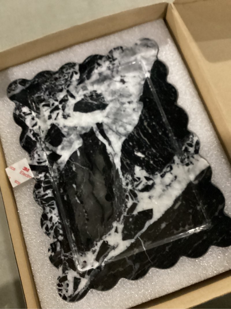 Condition photo showing New/Like New for Real Natural Calacatta Black Marble Tray, Luxury Scalloped Marble Tray, Decorative Rectangle Marble Tray for Vanity Bathroom Kitchen Coffee Table Jewelry Perfume Home Decor