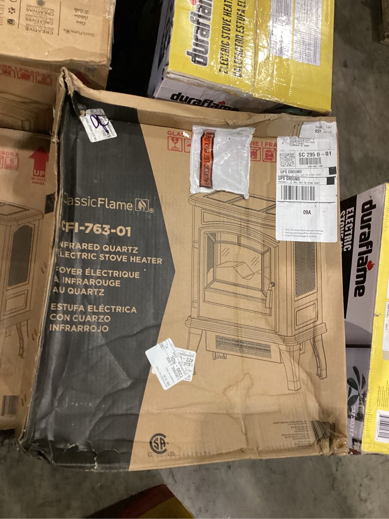 Condition photo showing As Is for ClassicFlame Infrared Quartz Electric Stove Heater(black)