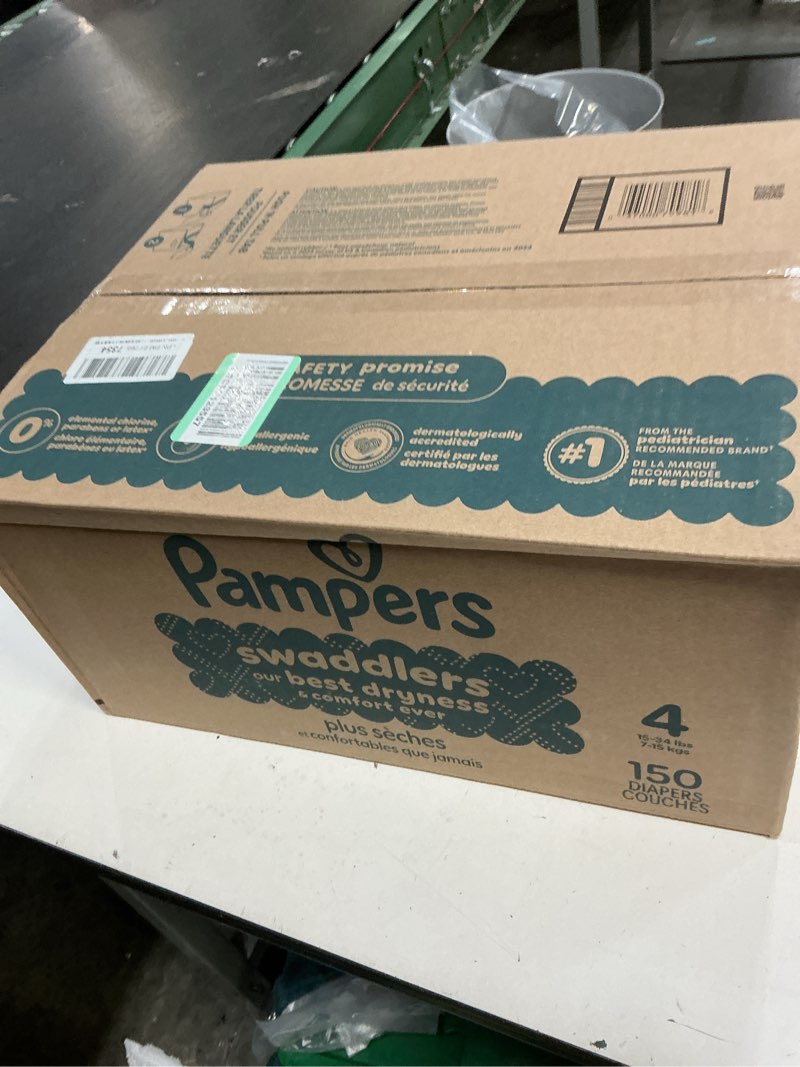 Condition photo showing New/Like New for pampers swaddlers diapers, size 4 (15-34 lbs), 150 count, absorbent, keeps baby dry and comfortable, skin safe disposable baby diaper (packaging may vary) size 4 150