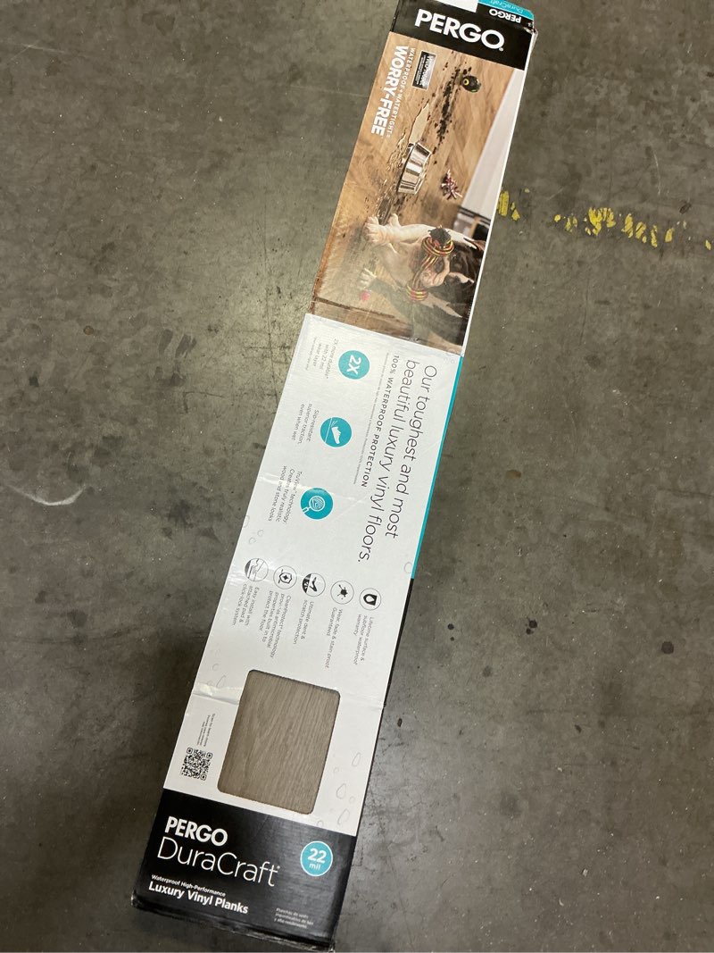 Condition photo showing Good Condition for pergo duracraft dresden oak gray wood look 22-mils x 7-1/2-in w x 47-in l waterproof and water resistant interlocking luxury vinyl plank flooring ( 17.32-sq. feet carton )