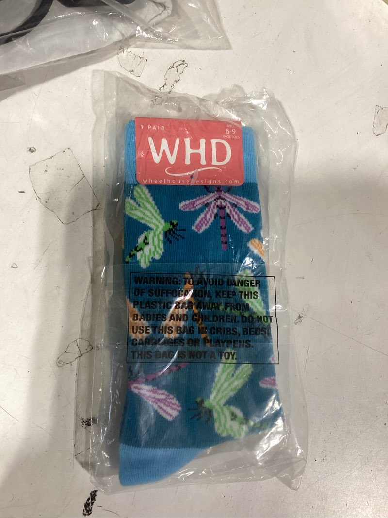 Condition photo showing New/Like New for whd dragonfly crew socks for women & men | nature lover socks, insect enthusiast medium teal