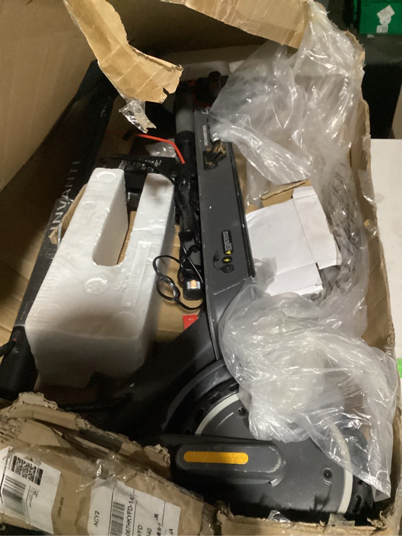 Condition photo showing As Is for invanti e30 adult electric scooter, max 20miles & 18 mph, 350w motor, turn signals, smart app, 8.5" solid tires, foldable commuter electric scooter for adult with rear suspension and dual brakes gray