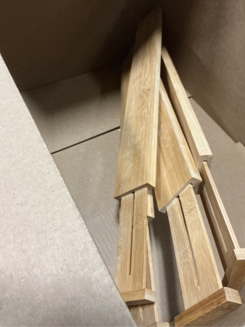 Condition photo showing Good Condition for 4 pack bamboo drawer dividers 2.6" high,17-22" adjustable spring loaded clothes drawer organizers for kitchen, dresser, bathroom, bedroom and office 4 pack 17-22"l