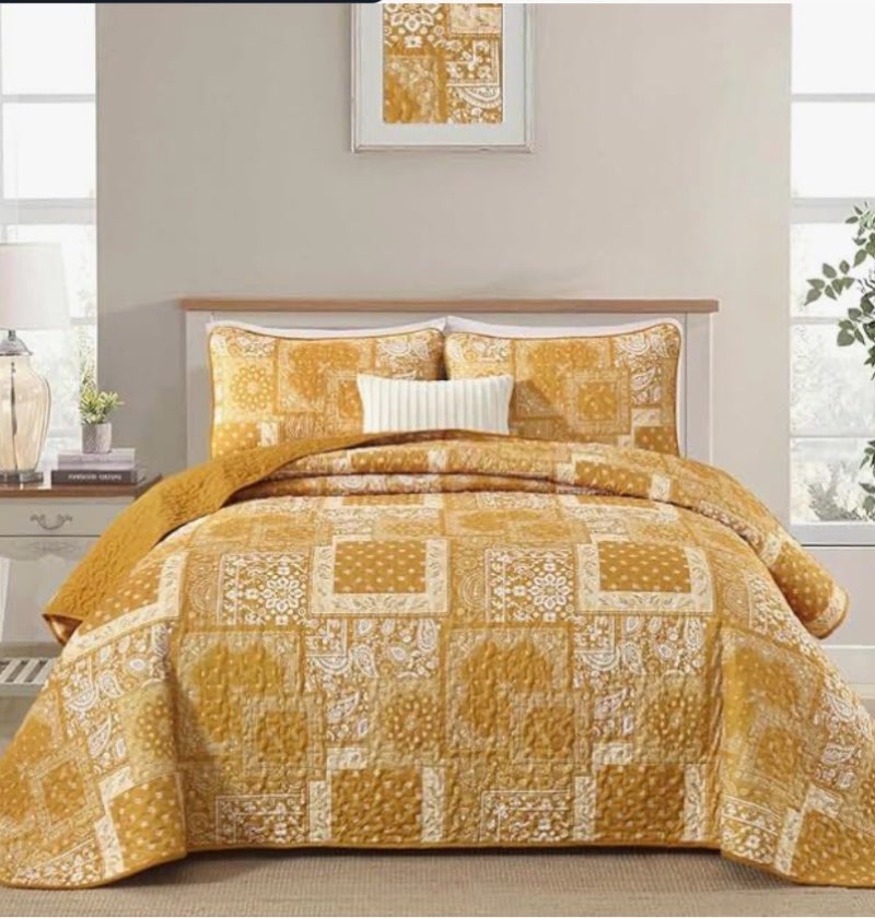 cottolester boho quilt set king size,3 pieces yellow patchwork paisley quilt set,soft microfiber far