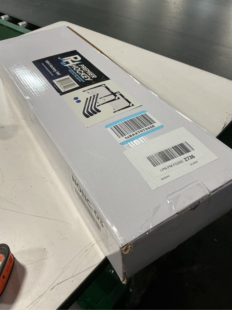 Condition photo showing New/Like New for premier sports - mini hockey set – complete 4-player indoor kit with (2) mini goals, (4) mini sticks, and (2) foam balls