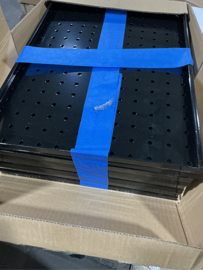 Condition photo showing Good Condition for PBHEPJ 8 Pcs Metal Pegboard Panels, Heavy Duty Peg Boards for Garage and Garden Tool Storage, Includes Drywall Anchors and Screws Kits, Black (8 pcs 16in x 12in) 64" x 24"