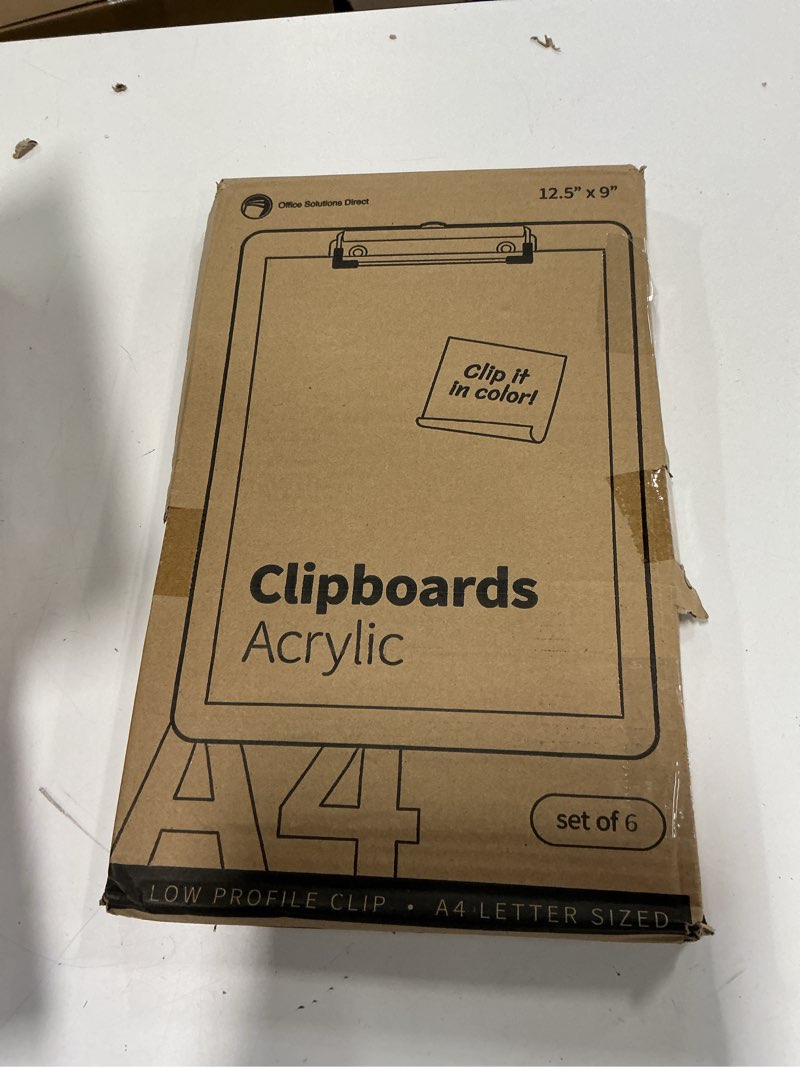 Condition photo showing item condition for Plastic Clipboards Set of 6 - 12.5 x 9 Inch Multi Color Low Profile Clip - Clear Acrylic Bulk Pack for Classroom, Holds 100 Sheets
