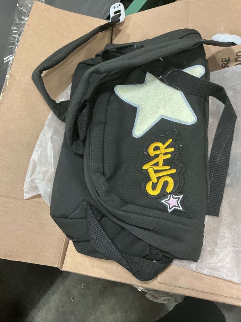 Condition photo showing As Is for 2026 preppy backpack trendy y2k stars backpack cute aesthetic college laptop backpack casual daypack y2k accessories (black,one size) black one size