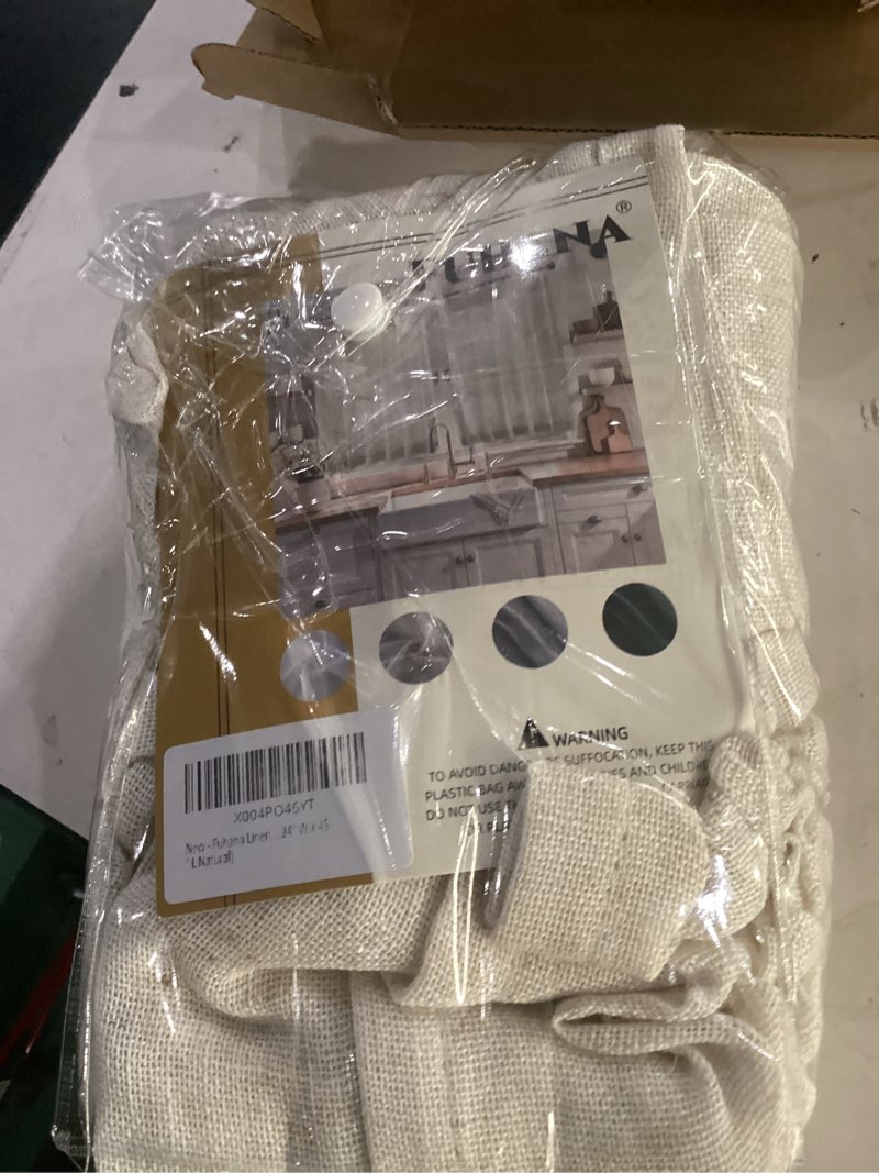 Condition photo showing Good Condition for linen kitchen curtains,45 inch length light filtering sheer short cafe window curtains tier,pinch pleated small kitchen drapes for windows,2 panels,(24" w x 45" l natural) 24"w x 45"l (pack of 2) natural